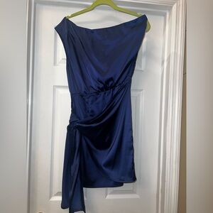 Zesica Elegant Blue Satin Dress One Shoulder Dress